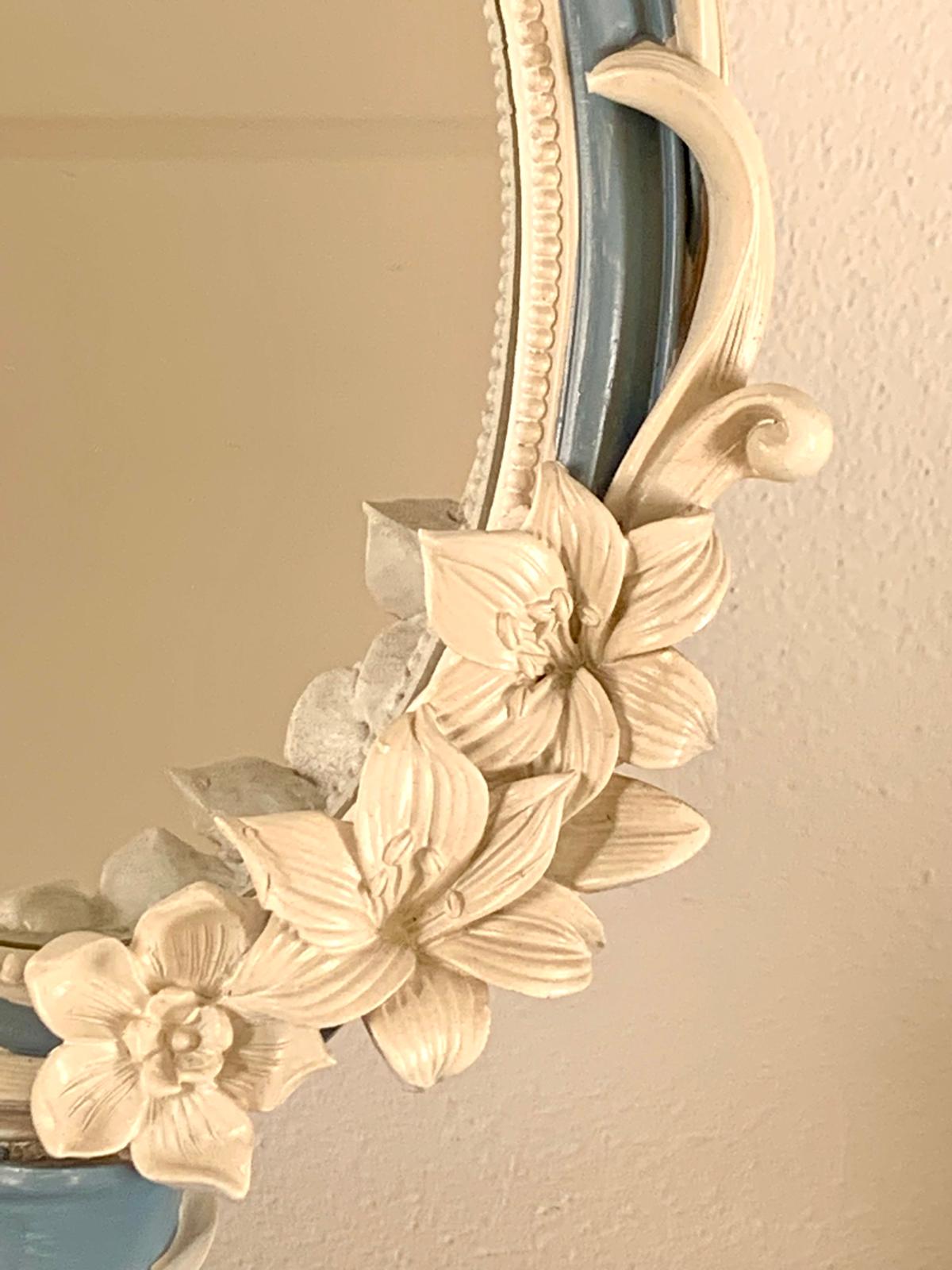 Decoratieve staande spiegel met bloemen en vlinders - Blauw/Wit 16x14x27cm