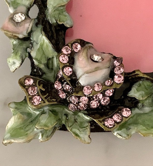 Luxe Sparkle Style Fotolijst met Bloemen en Kristallen - Roze