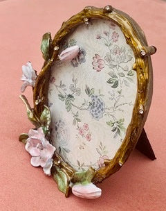 Fotolijst Ovaal met Roze Bloemen - Romantisch Staand Lijstje vintage look