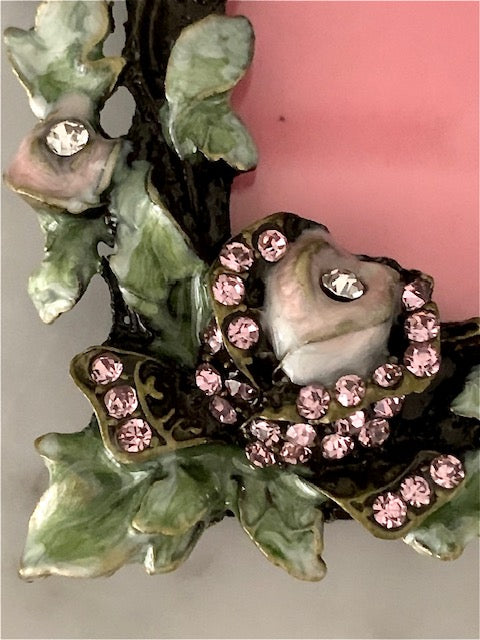 Luxe Sparkle Style Fotolijst met Bloemen en Kristallen - Roze