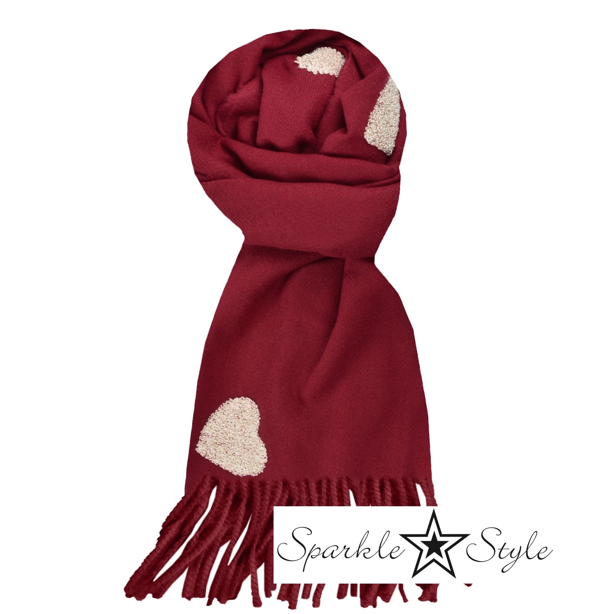 Sparkle Sjaal wijn rood met gouden harten