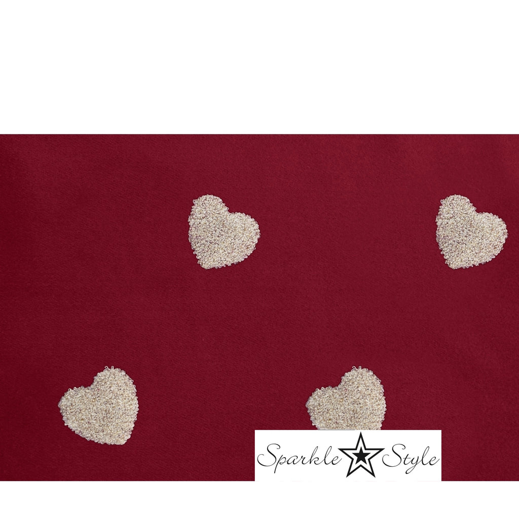 Warme Sparkle Sjaal wijn rood met gouden harten